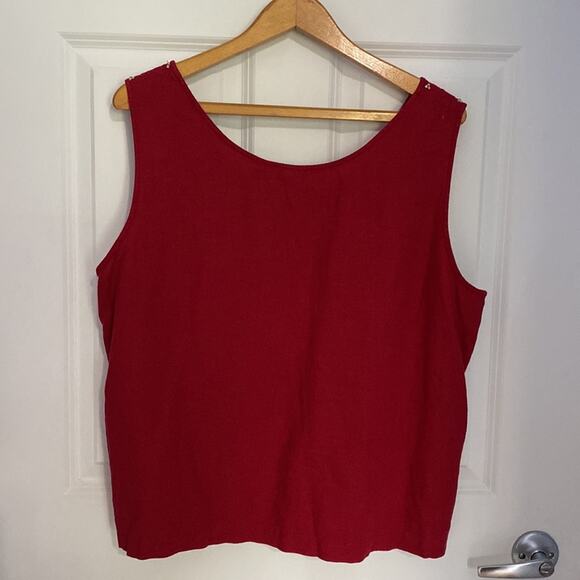 ERIKA WOMAN Tank Top 2X Red with Bead & Embroidered Trim Linen Rayon *flaw - Picture 3 of 9